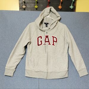 GAP gray red plaid embroidered logo full zip thermal lined hoodie. Size large